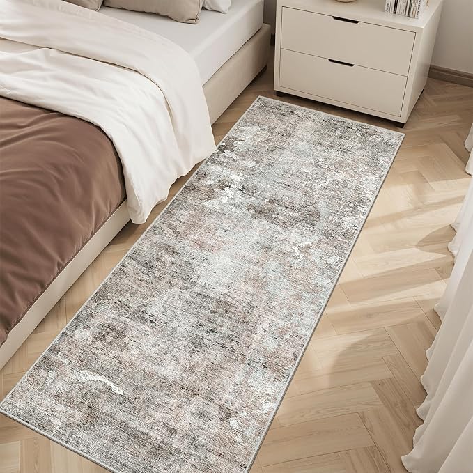 Runner Rug 2x6 Washable Non-Slip Kitchen Runner Rugs for Bathroom Laundry Room Pink/Grey Vintage Floor Carpet Runners for Hallway Entryway