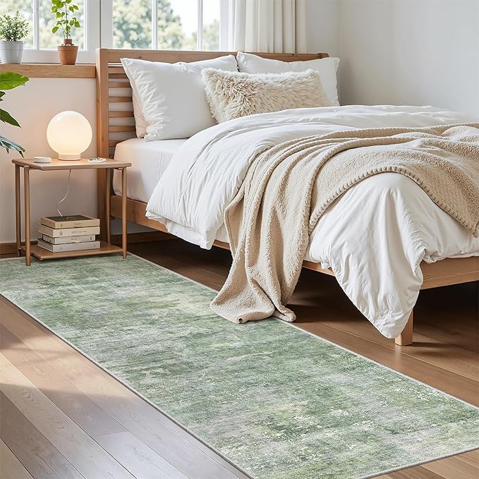 Runner Rug 2x8 Washable Non-Slip Hallway Runner Rugs for Kitchen Bathroom Laundry Room Green/Ivory Vintage Floor Carpet Runners for Hallways Entryway