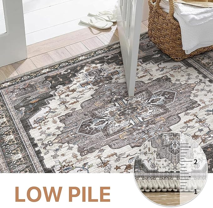 BEIMO Area Rugs 8x10 for Living Room Bedroom, Modern Vintage Machine Washable Large Dark Grey Rug Soft Rug, Low Pile Floor Carpet with Non Slip Backing for Dining Room