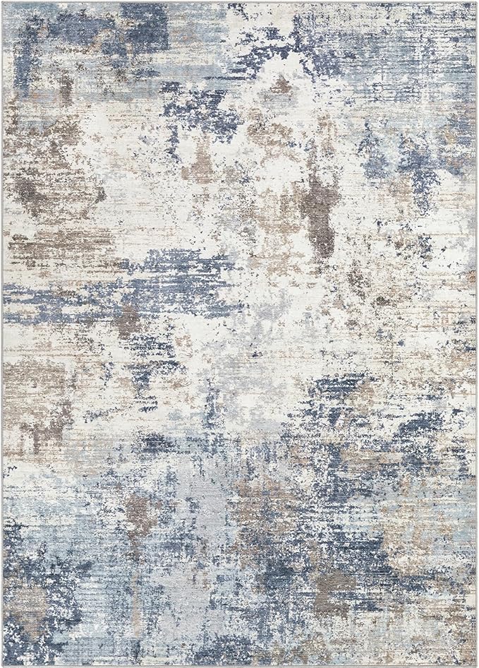 UERMEI 8x10 Area Rug Living Room Rugs Thickened - Washable Neutral Modern Abstract Soft Rug Indoor Floor No Slip Rug Carpet for Bedroom Under Dining Table Home Office Decor - Denim Blue