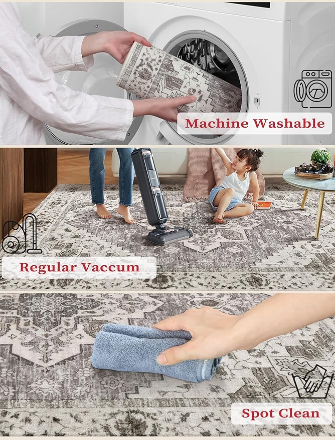 SERISSA Boho Washable Runner Rug, 2x6 Rug Non-Slip Vintage Earth Tone Hallway Kitchen Runner Rug Ultra Soft Print Distressed Floor Carpet for Bedroom Bathroom Laundry Room