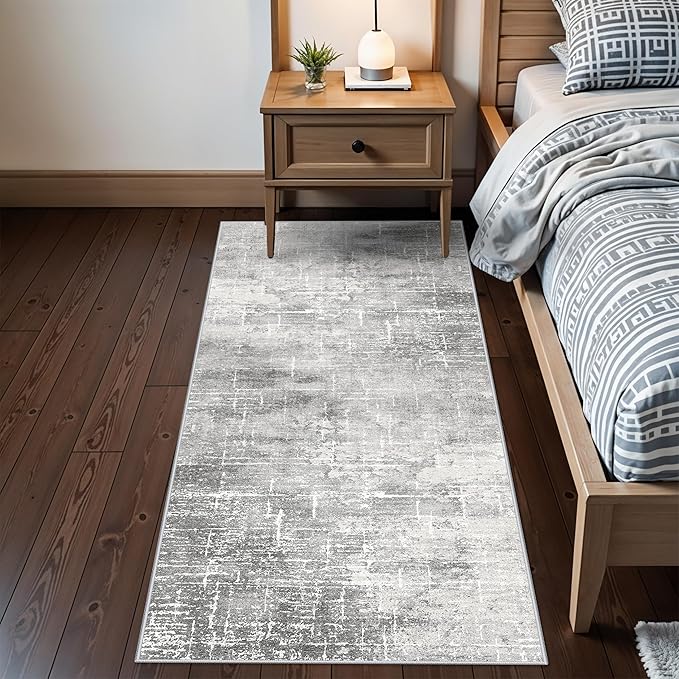 Washable Abstract 2x6 Kitchen Rug: Non-Slip Sink Stove Floor Mat Water-Resistant Entryway Bathroom Carpet Soft Dining Room Bedroom Runner for Family with Elderly Dogs Modern Home Decor(2x6 Light/Grey)