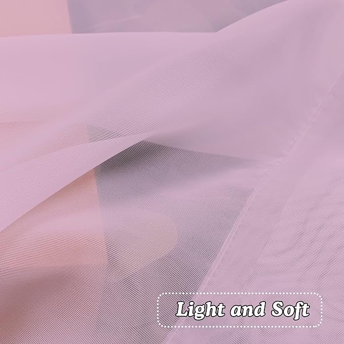 OVZME Light Pink Sheer Window Valance Curtains, Light Filtering Kitchen Valances Windows Treatment, Small Voile Sheer Curtains for Living Room/Bathroom/Basement, Top Dual Rod Pocket, 2PCS