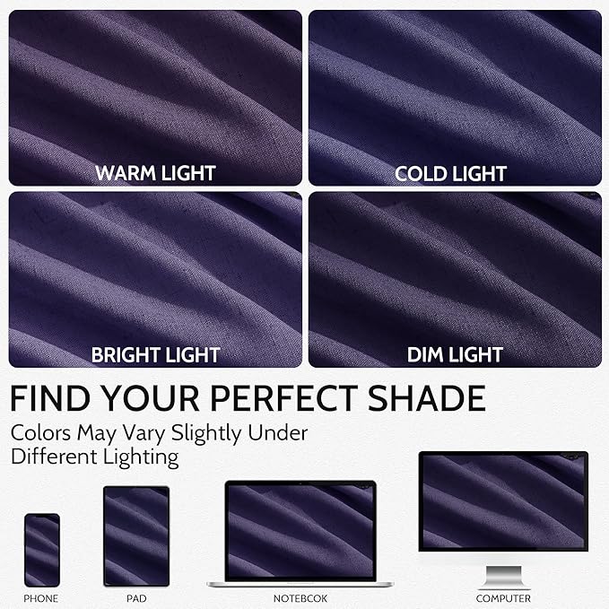 Nanspring Purple Linen Blend Light Filtering Back Tab Curtains 96 Inches Long, Semi Sheer Privacy Drapes for Living Room & Bedroom, 52x96 inch, 2 Panels