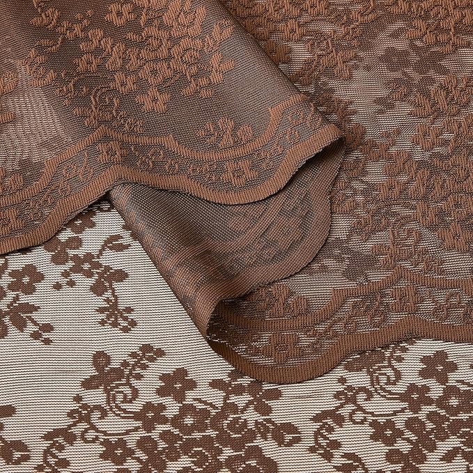 YJ YANJUN Vintage Lace Curtains 63 Inch Length-Victorian Floral Brown Sheer Curtain Panels for Living Room Bedroom,Light Filtering, Rustic Farmhouse Neutral Decor Set of 2 52W x 63L Espresso