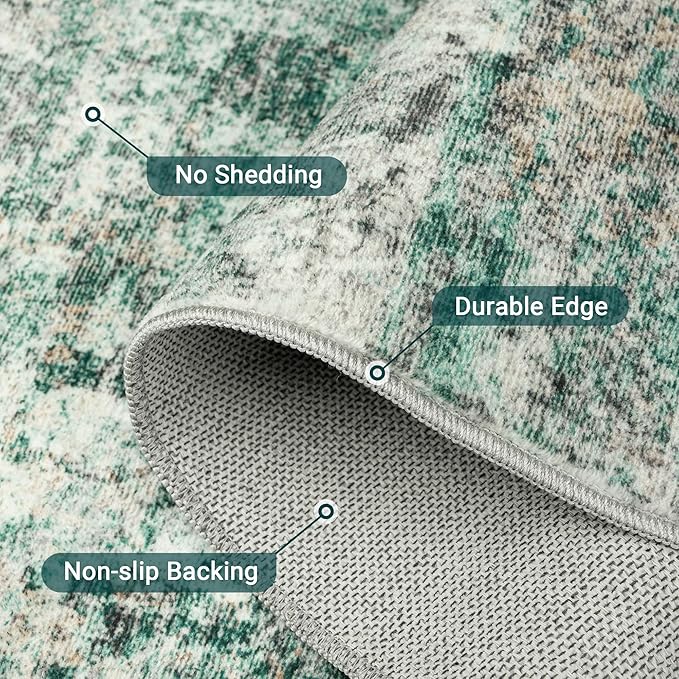 LEPEII 8x10 Area Rugs, Machine Washable Low Pile Rugs for Living Room, Modern Abstract Area Rugs for Bedroom, Large Area Rug with Non-Slip Backing for Dining Room-Green