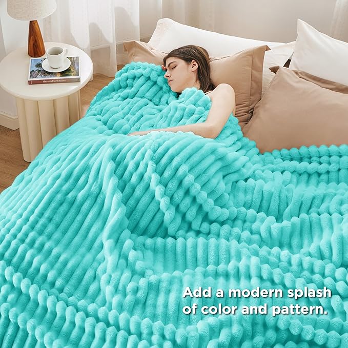 Bedsure GentleSoft Blue Queen Blanket for Bed - Cozy Soft Blankets for Women, Cute Small Fleece Throws for Girls, Birthday Gifts for Women Decor Gifts for Mom, Blue Fog, 90x90 Inches