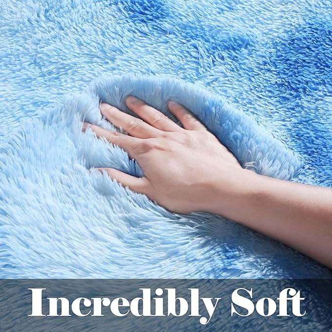 ONASAR Area Rugs for Bedroom Living Room, Fluffy Fuzzy Shag Shaggy 4x6 Bedside Tie-Dye Blue Rug, Soft Plush Indoor Floor Carpet for Nursery Kids Girls Boys Teen Dorm Home Office Decor Aesthetic