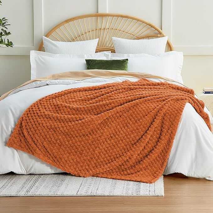 EXQ Home Fall Throw Blanket for Couch or Bed - 3D Imitation Turtle Shell Jacquard Decorative Fleece Blankets - Cozy Soft Fuzzy Flannel Blanket Suitable for All Seasons(50"×60",Orange)