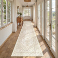 Hallway Runner Rug 2x12, Extra Long Washable Runner Rugs with Rubber Backing, Non Slip Runner, Vintage Rug Runners for Kitchen Laundry Room Entryway (Cream/Beige,2'x12')