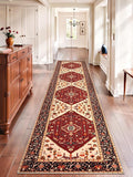 SERISSA Runner Rug for Hallways, 2'6"x12' Washable Non Slip Kitchen Runner Rug, Extra Long Boho Rug Ultra Soft Vintage Red Black Print Floor Carpet for Bedroom Hallway Entryway Bathroom Laundry Room