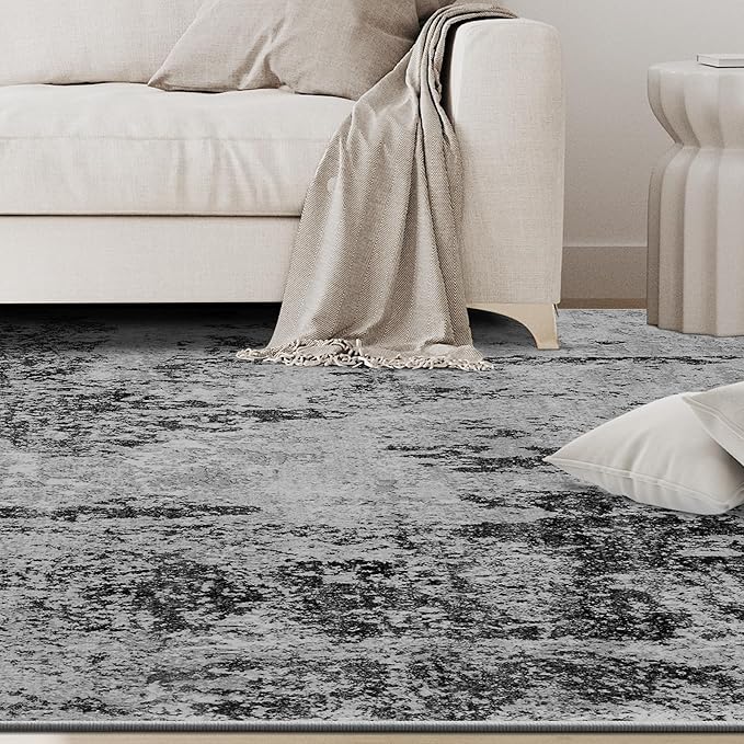 9x12 Area Rugs for Living Room Rug Washable: Abstract Large Rug for Dining Room Bedroom Carpet Non Slip 9 by 12 Indoor Modern Nursery Home Office Black Grey Gold
