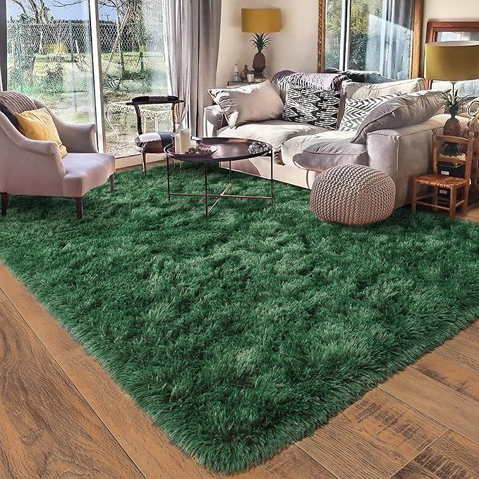 Rugs for Living Room 5x7, Soft Shaggy Modern Shag Area Rug for Bedroom, Upgrade Non-Slip Plush Fluffy Carpet for Kids Boys Girls Room Home Decor Aesthetic, Blackish Green