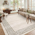 GarveeHome Large Modern Rug 9x12 Non-Slip Geometric Bordered Dining Room Rug, Machine Washable Low Pile Indoor Carpet, Non-Shedding Floor Mats, Easy to Clean, for Living Room, Bedroom, Beige