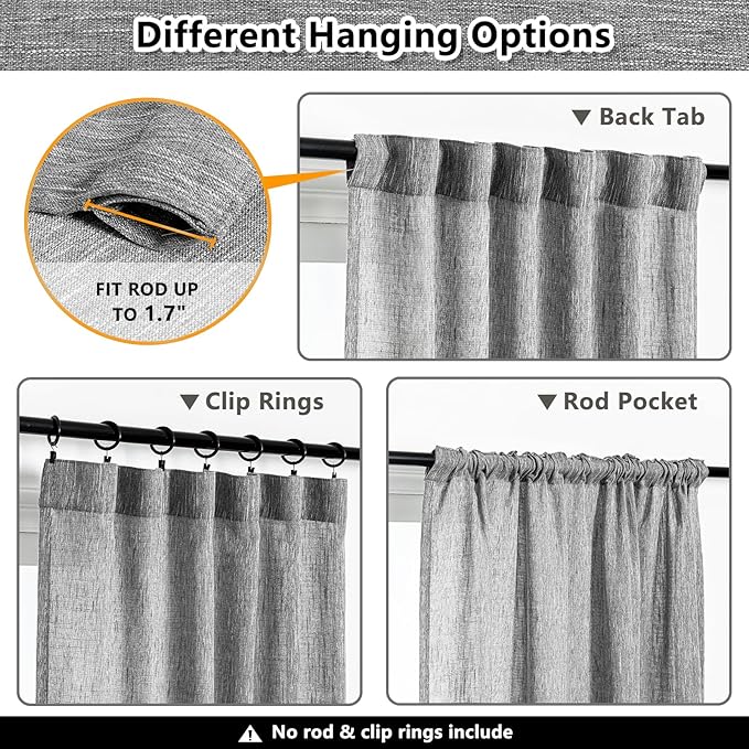 Curtain Panels in Dark Grey, Light-Filtering Cotton-Polyester Blend, 2 Pack