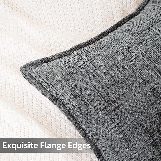 HPUK Fall Chenille Soft Throw Pillow Covers 18x18 Set of 2, Accent Cushion Covers for Living Room, Bedroom, Decorative Solid Color Pillow Covers for Couch, Sofa, Chair, Dark Grey