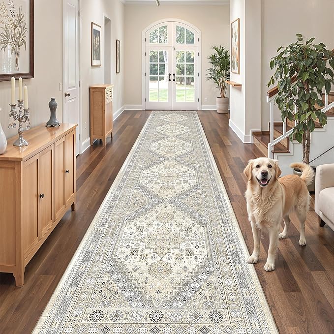 zesthome Washable Runner Rug 2.5x14 - Stain Resistant Entryway Rug,Ultra-Thin Kitchen Rugs, Anti Slip Backing Runner Rugs for Entrance Laundry Room Indoor Hallway (Beige,2.5'x14')