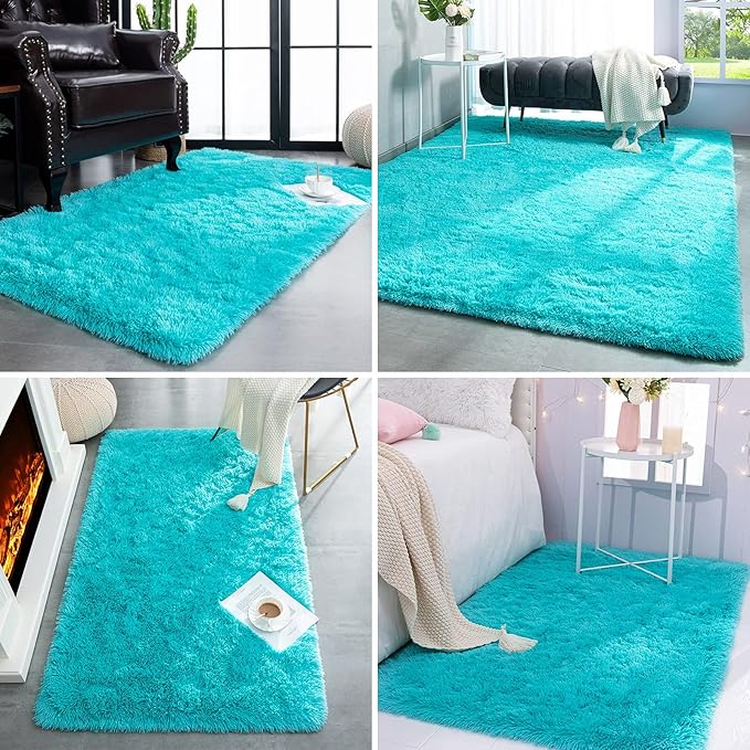 TWINNIS Super Soft Shaggy Rugs Fluffy Carpets, 5x8 Feet, Indoor Modern Plush Area Rugs for Living Room Bedroom Kids Room Nursery Home Decor, Upgrade Anti-Skid Rectangular Fuzzy Rug, Blue
