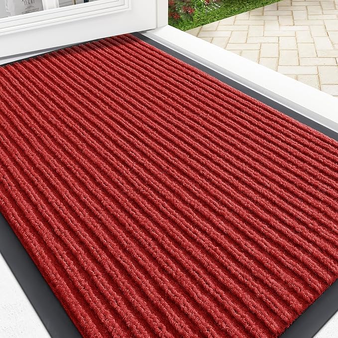 OLANLY Front Door Mat Indoor Outdoor Entrance, Waterproof Heavy Duty Doormat, Fade Resistant, Low Profile, Easy Clean Patio Porch Welcome Floor Mats for Entry, 35x23, Red
