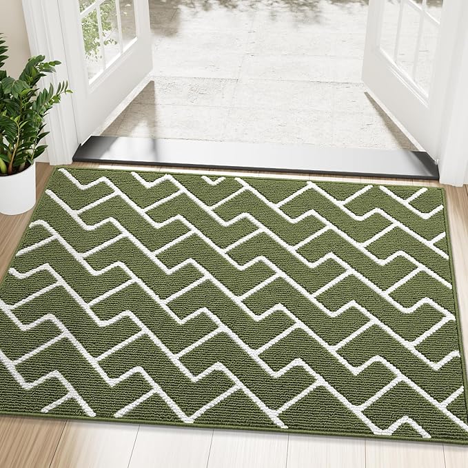 OLANLY Front Door Mat, Non-Slip Rubber Backing, Dirt Resistant and Absorbent, Washable, Easy to Clean Low-Profile Indoor Doormat for Back Door, Entryway, Inside Entrance, 48x32, Green