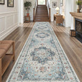Madane Hallway Runner 3x14 - Runner Rugs 14ft Washable Entryway Rug Vintage Kitchen Runners Non Slip Indoor Area Rug Farmhouse Carpet Runner for Bathroom Living Room Bedroom, Blue