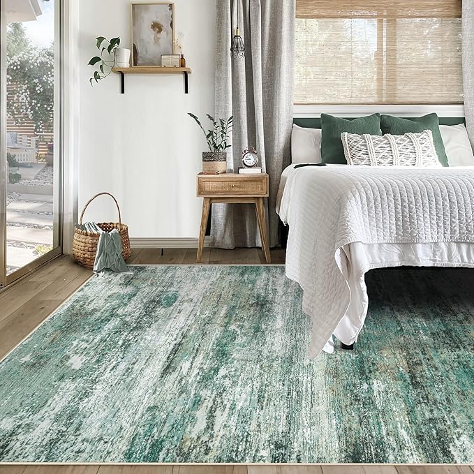 5x7 Area Rugs for Living Room, Washable Modern Abstract Large Area Rug Neutral Soft Non Slip Kids Rug Stain Resistant Indoor Carpet for Bedroom Nursery Dining Room Playroom(Green, 5'x7')