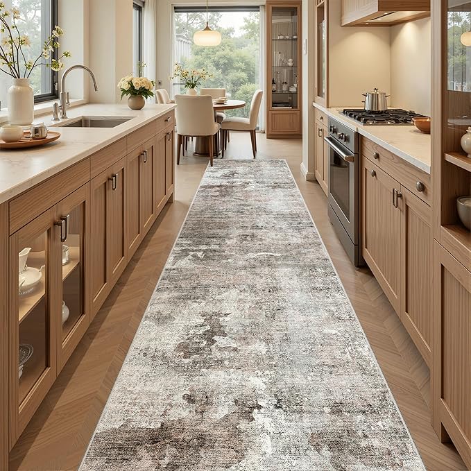 Runner Rug 2x10 Washable Non-Slip Hallway Runner Rugs for Kitchen Bathroom Laundry Room Pink/Grey Vintage Floor Carpet Runners for Hallways Entryway