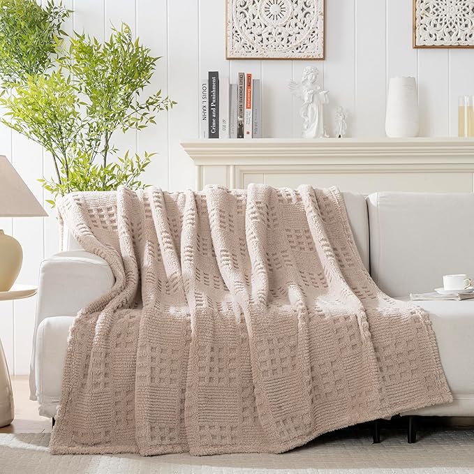 90x104 Inch Brown Waffle Queen Blanket - Soft & Fluffy Fleece, Neutral Tan Color, Cute & Aesthetic, Perfect for Sofa, Couch, Bed, Living Room & Bedroom, All-Season Use, Plush & Cozy Decorative Blanket