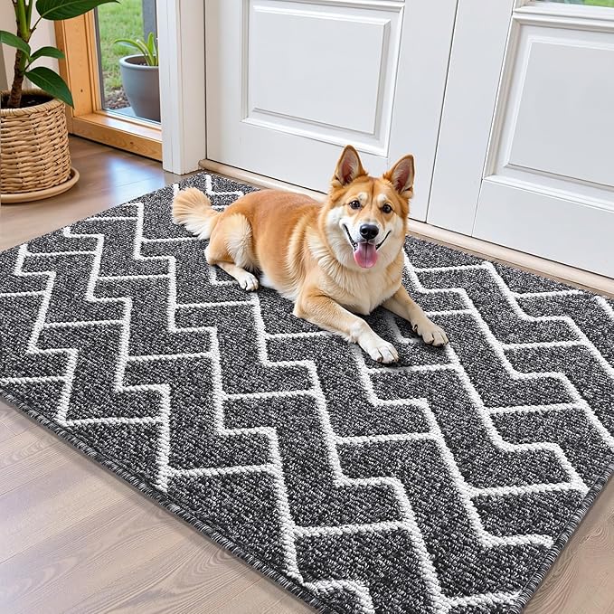 OLANLY Front Door Mat, Non-Slip Rubber Backing, Dirt Resistant and Absorbent, Washable, Easy to Clean Low-Profile Indoor Doormat for Back Door, Entryway, Inside Entrance, 40x32, Black
