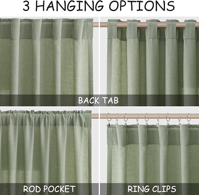 Nanspring Light Sage Linen Curtains 84 Inch Length 2 Panels Set for Living Room Rod Pocket Back Tab Light Filtering Window Drapes for Bedroom Dining Room Protect Privacy Country Farmhouse Decor 52x84