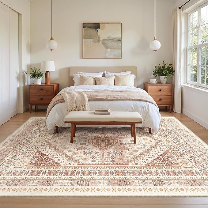 zesthome 5x7 Area Rugs - Ultra-Thin Washble Rug, Stain Resistant Anti Slip Backing Rugs for Living Room,Bedroom, Vintage Home Decor Area Rug