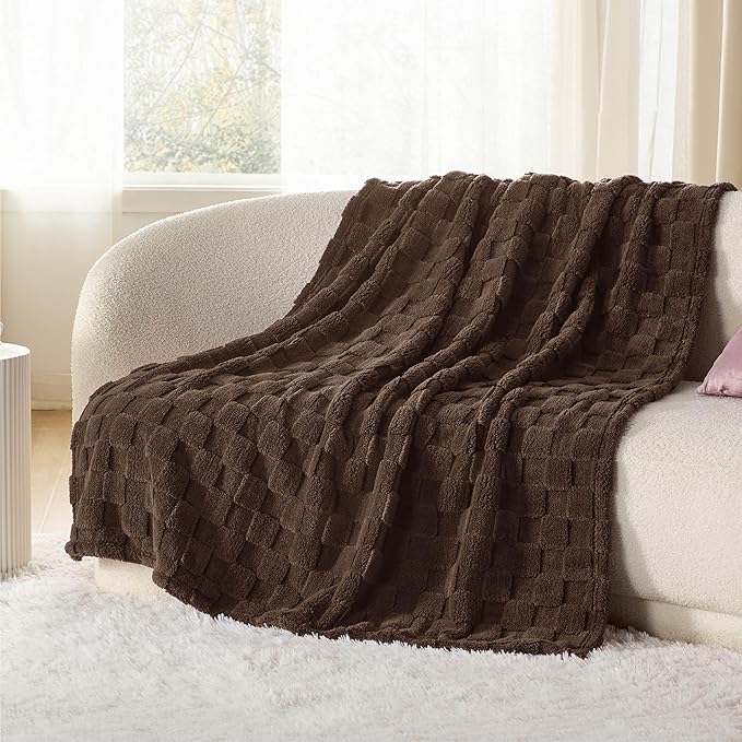 Bedsure GentleSoft Fall Throw Blanket for Couch Brown - Checkered Fleece Blankets Gifts for Kids Girls, Cute Soft Cozy Throw for Bedroom Home Decor Gifts, 50x60 Inches