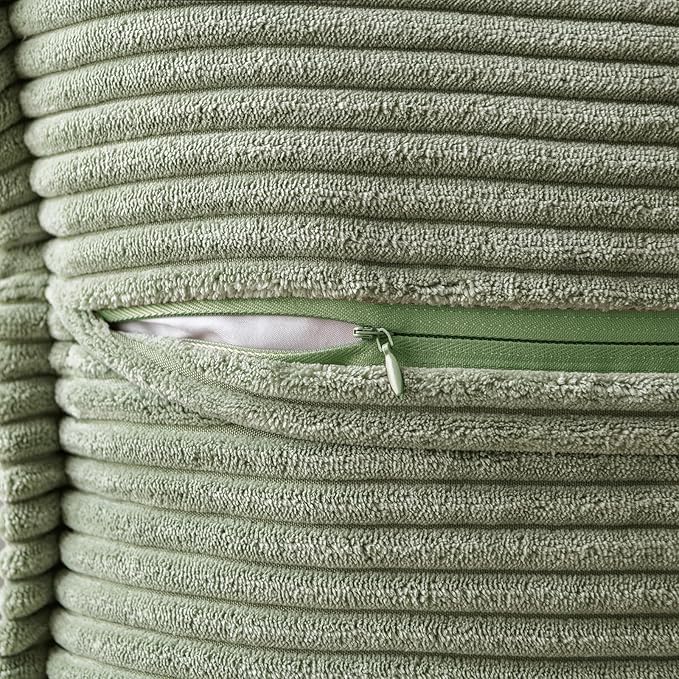 MIULEE Decorative Throw Pillow Covers for Couch Bed Livingroom 18x18 Inch Set of 2 Light Olive Green Boho Accent Throw Pllows Broadside Striped Patchwork Soft Corduroy Summer Pillowcases