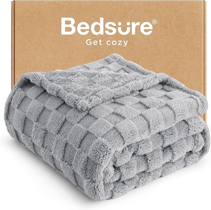 Bedsure GentleSoft Silver Grey Throw Blanket for Couch - Super Soft Cozy Blankets Gifts for Kids Girls, Cute Small Fleece Throws for Bedroom Home Decor, 50x70 Inches