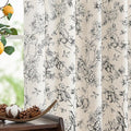 jinchan Linen Floral Curtains for Living Room 96 Inch Length Black Printed Flower Light Filtering French Country Curtain Farmhouse Cottage Core Toile Curtains Back Tab Window Drapes Set 2 Panels