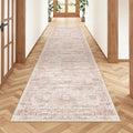 Rug Runners for Hallways Non Slip - 2x8 Runner Rug for Bedroom, Washable Runner with Rubber Backing, Soft Low-Pile Carpet for Kitchen, Laundry, Bathroom (2'x8', Pink/Ivory)