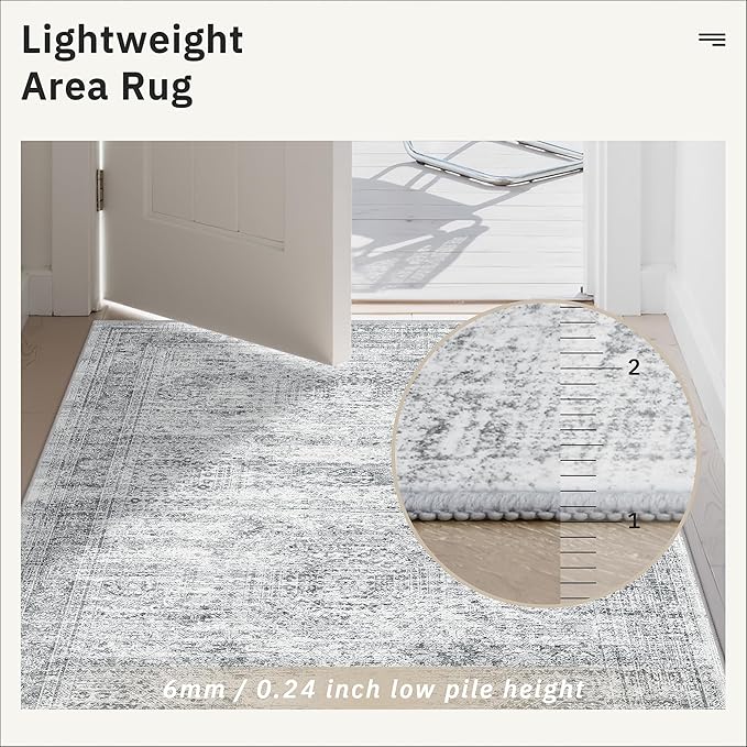 Runner Rug 2'6" x 10' Washable Non-Slip Runner Rugs for Kitchen Bathroom Laundry Room Vintage Ultra Thin Runners for Hallway Entryway Grey