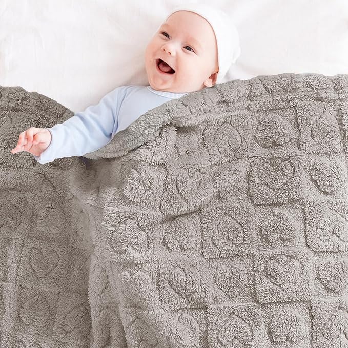 Yurhap Fleece Baby Blanket Heart Checkered, Ultra Soft Cozy Baby Blankets for Boys Girls, Fluffy Infant Toddler Newborn Receiving Gifts for Crib Stroller 30"x40" (Oxford Tan)