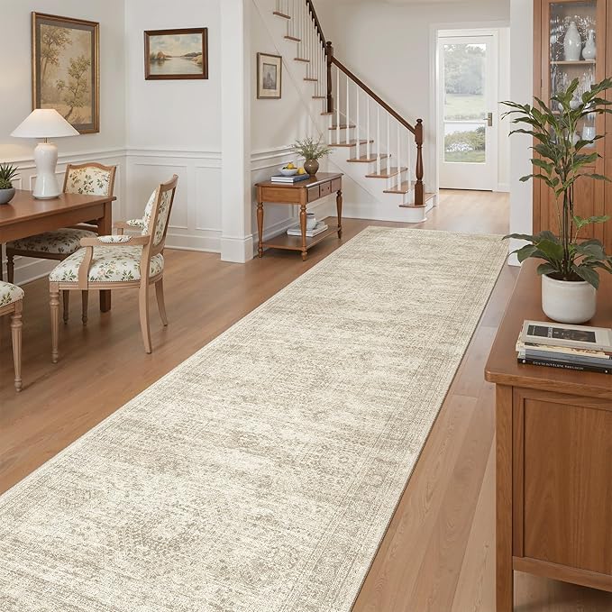Runner Rug 3x10 Washable Non-Slip Hallway Runner Rugs for Kitchen Bathroom Laundry Room Beige Vintage Floor Carpet Runners for Hallways Entryway