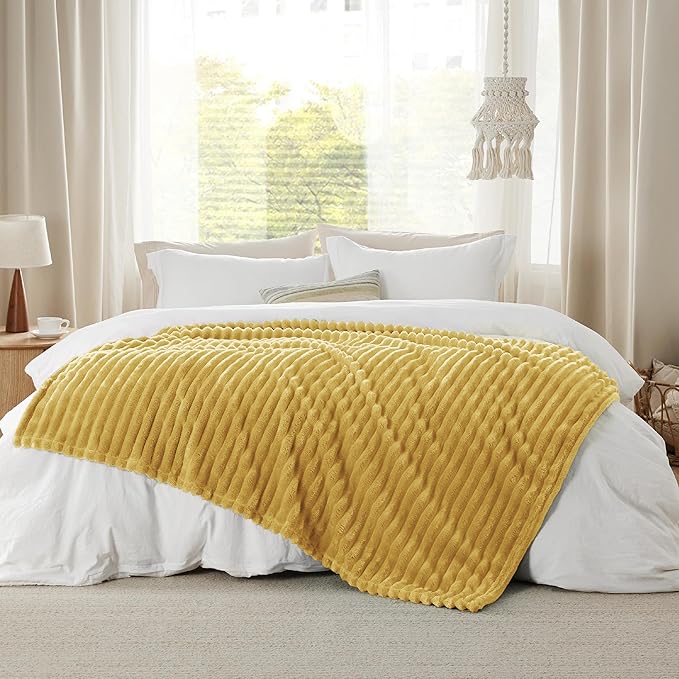 Bedsure GentleSoft Yellow Throw Blanket for Couch - Cozy Soft Fleece Blankets for Women, Cute Small Throws for Girls, Honey, 50x60 Inches