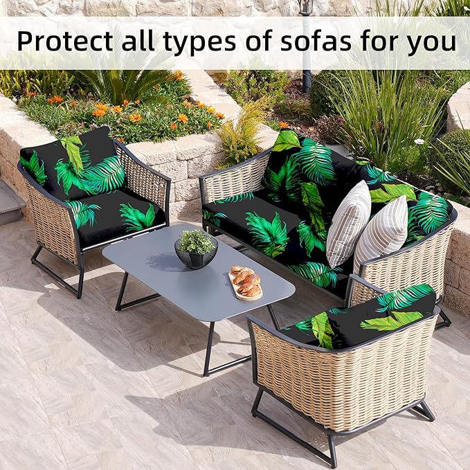 8Pcs Stretch Patio Cushion Covers,Outdoor Couch Covers Replacement,Outdoor Couch & Sofa Slipcovers,for Patio Furniture Cushion Covers,Washable Reusable urniture Protector(Green Leaf,8PCS)