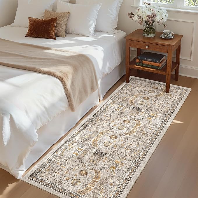 Madane Hallway Runner Rug - 2x5 Rug Runner Washable Runner Rugs Non-Slip Low-Pile Kitchen Runner Rug Laundry Room Rug Throw Carpet for Entrance Bedroom Living Room (2'x5', Brown/Gold)