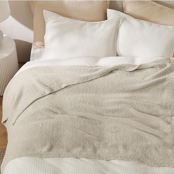 Bedsure Beige Knit Twin Blanket for Couch - Super Soft Cozy Fluffy Throw Blanket, Lightweight Warm Knitted All Season Blankets for Bed Sofa, Mothers Day, Birthday Gifts for Women Men, 60x80 Inches