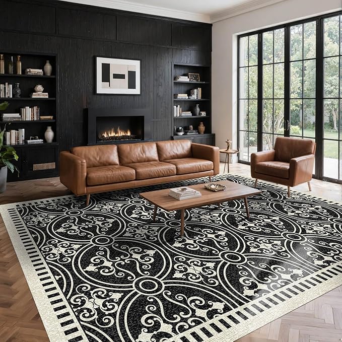 Latte&Fog 6x9 Area Rugs for Living Room Bedroom, Large Vintage Washable Rug, Boho Non Slip Low Pile Carpet for Indoor Dining Room, Office, Dorm, Classroom, Farmhouse and Home Office