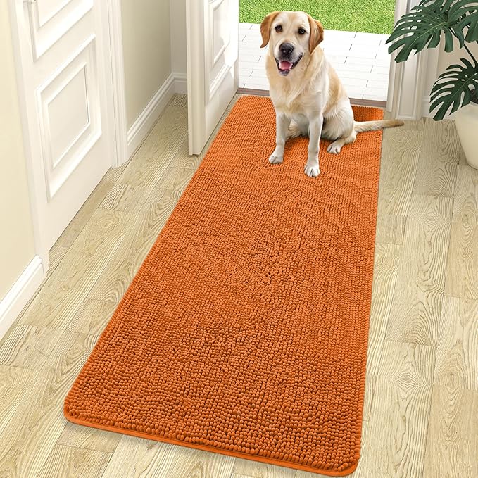 OLANLY Dog Door Mat for Muddy Paws 70x24, Absorbs Moisture and Dirt, Absorbent Non-Slip Washable Doormat, Quick Dry Chenille Mud Mat for Dogs, Entry Indoor Entryway Carpet for Inside Floor, Clay