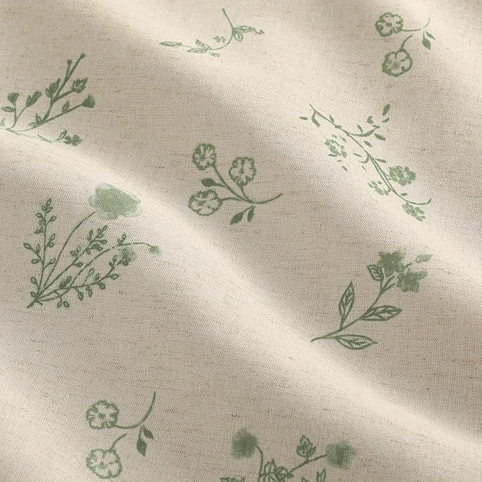 Boho Floral Spring 100% Blackout Curtains 84 Inch Length 2 Panels Set, Linen Texture Farmhouse Curtains with Beige Tassel for Living Room Bedroom, Vintage Rustic Rod Pocket,Green