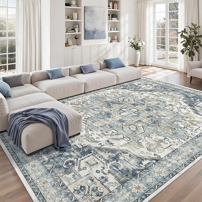 zesthome 8x10 Area Rugs-Washable Rug for Living Room, Non-Slip Backing Rugs, Stain Resistant 8x10 Rug for Bedroom, Ultra-Thin Low Pile Rugs, Vintage Large Home Decor