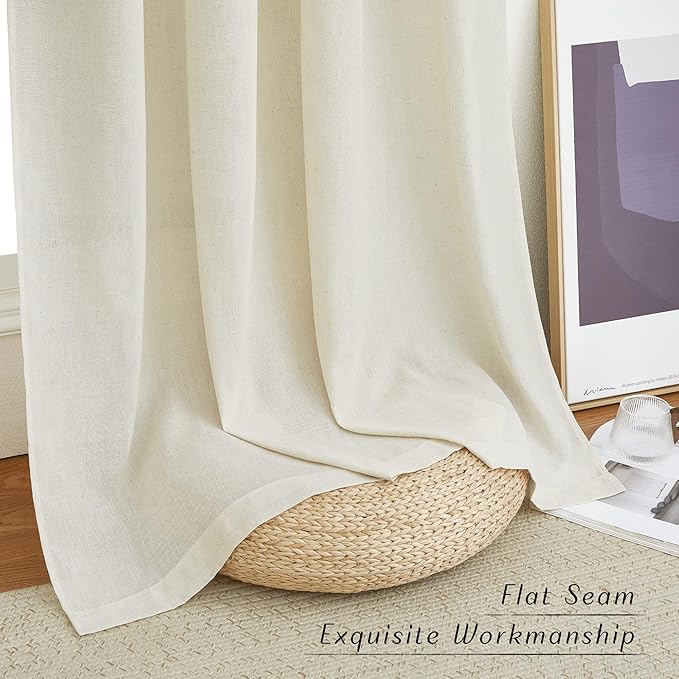 NICETOWN Linen Curtains 96 inches Long, Grommet Privacy Added with Light Filtering Linen Weave Window Treatment for Bedroom/Living Room, Off White, W68 x L96, 2 Panels