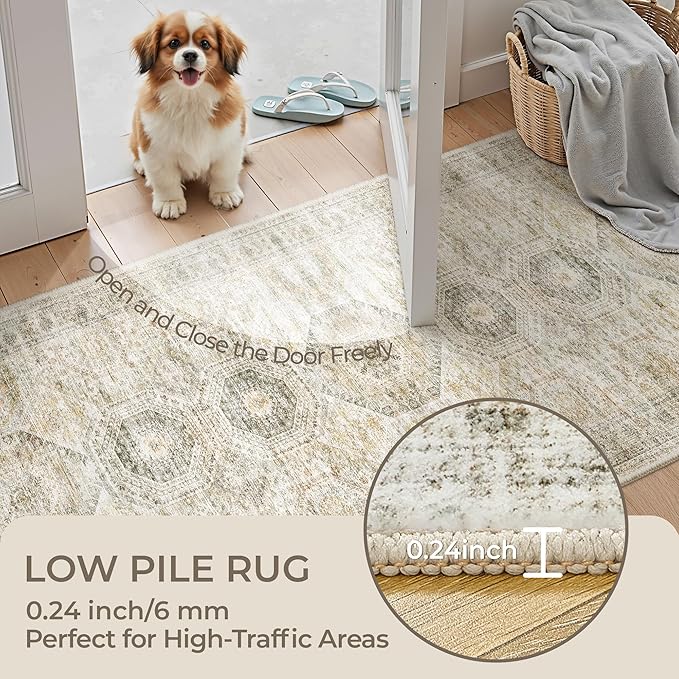 Washable Runner Rugs for Bedroom - 2x6 Runner Rug Non Slip, Ultra-Thin Entryway Runner, Soft Abstract Kitchen Runner for Hallway, Laundry, Bathroom, Indoor Door Mat(2'x6', Grey/Yellow)