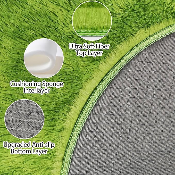 4x4 ft Tie Dye Green Round Rug for Bedroom Room Fluffy Circle Rug Furry Carpet Shaggy Circular Fuzzy Washable Non-Slip Large Area Rug Soft Indoor for Living Room Cute Aesthetic Home Decor